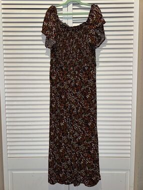 art class Brown Floral Maxi Jumpsuit Romper with Ruffle Shoulders
